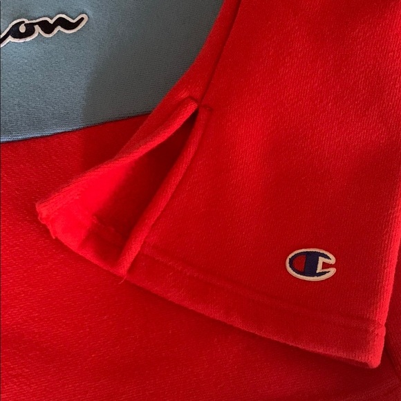 Gently Loved Champion Red and Blue Hoodie Crop Top #90’s Wear - Picture 3 of 14